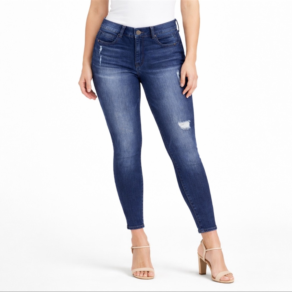 Democracy Indigo Ab"solution Straight Skinny Leg Distressed Stretch‎ Jeans (12)